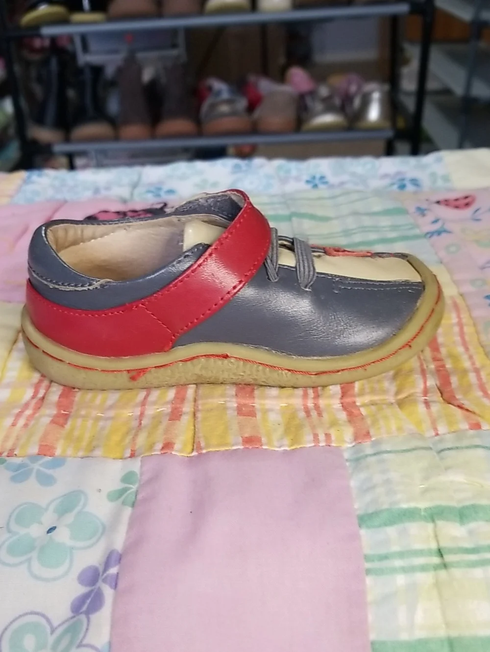 Livie & Luca Toddler Leather Shoes in Blue/Gray, Cream & Red Size 5 Foxes